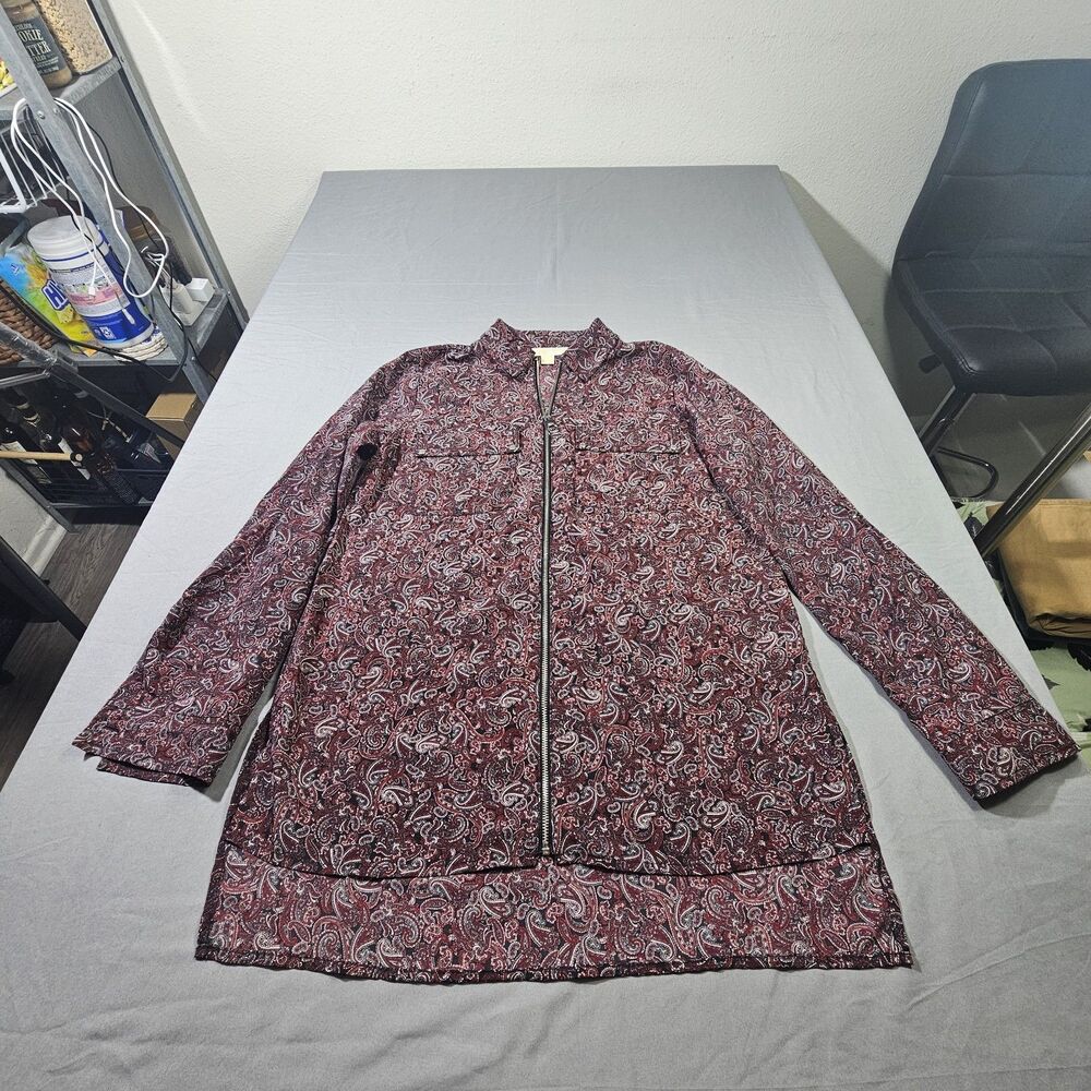 Michael Kors Womens S Small Paisley Print Zip Front Tunic Blouse Woven Shirt Top